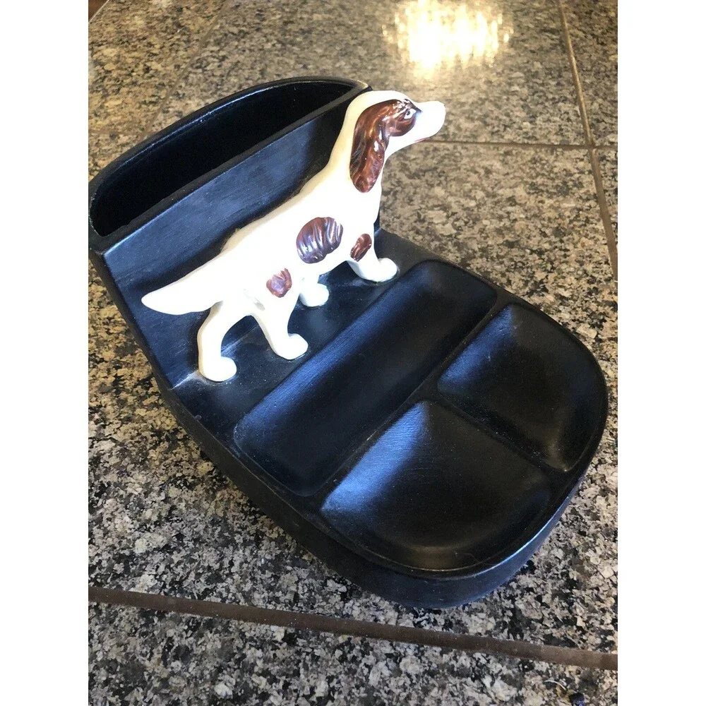Vintage Ceramic Cocker Spaniel Hunter's Men’s Dresser Caddy Cuff Links Tie Bars